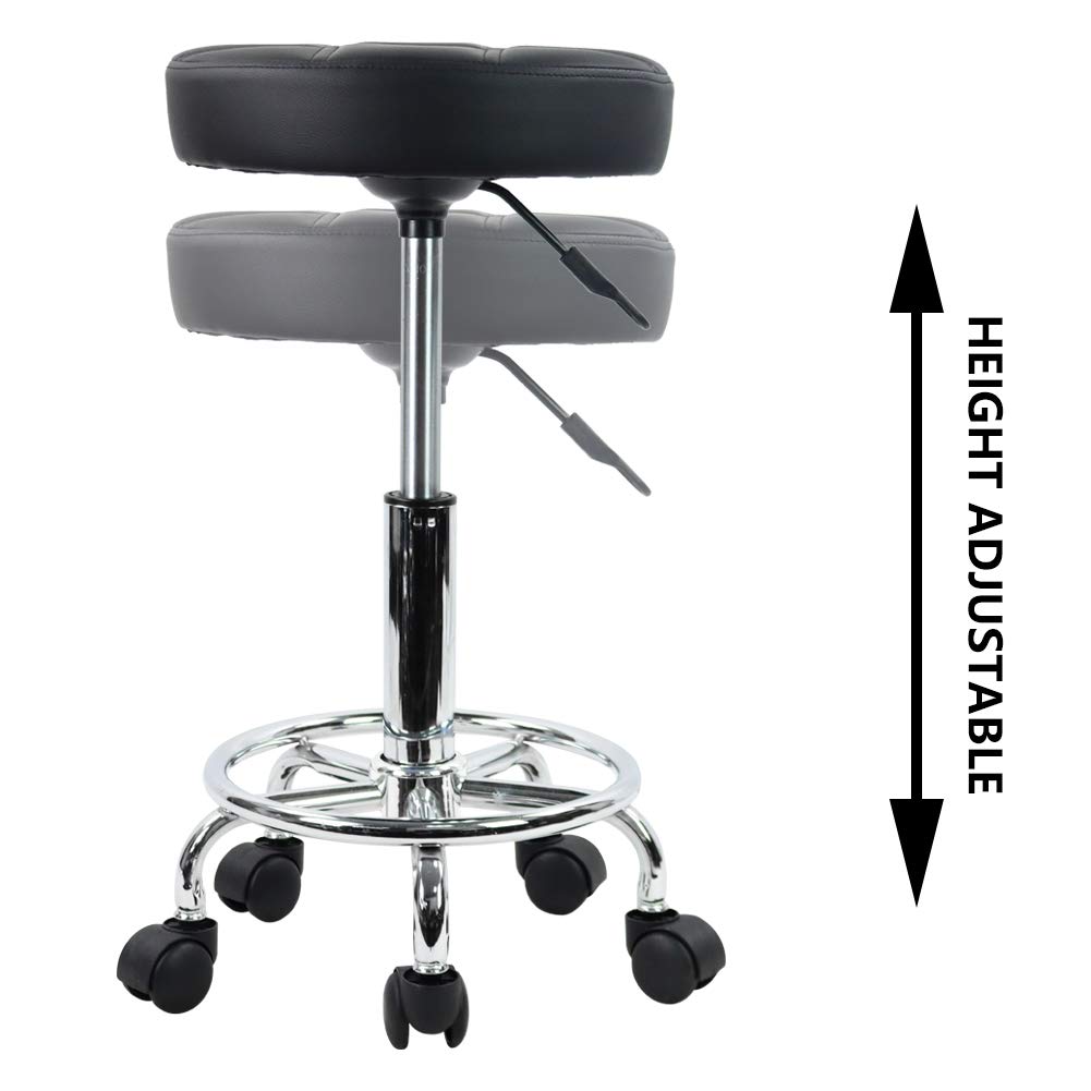 KKTONER Round Rolling Stool Chair PU Leather Height Adjustable Swivel Drafting Work SPA Shop Medical Salon Stools with Wheels Office Chair Small (Black): Kitchen & Dining