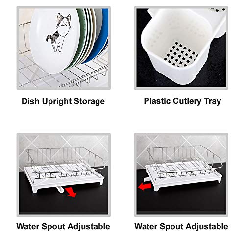 Dish Drying Rack, 304 Stainless Steel Over Sink Dish Drainer, Dish Racks with Drain Board Utensil Holder, Removable Plastic Cutlery Tray,Dish Rack in Sink or On Counter with Utensil Drying Rack
