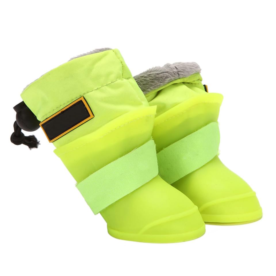 POPETPOP Dog Shoes - Set of 4 Rain Shoes for Dog Pet Rain Boots Protective Dog Boots Waterproof Anti Slip Dog Shoes Warm Wear-resistant Paw Protectors with Reflective Straps (XL, Yellow)