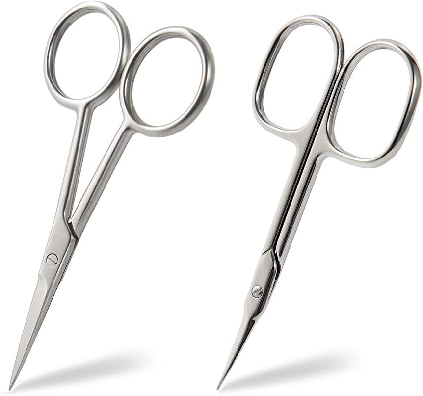 BEZOX Small Scissors 2 PCS Set - Nail Cuticle Scissors/Manicure Scissors Kit - Straight and Curved Blade Scissor for Beard/Mustache, Nose Hair, Ear Hair, Eyebrow and Eyelashes Cutting: Home Improvement