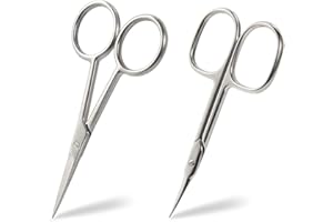 BEZOX Small Scissors 2 PCS Set - Nail Cuticle Scissors/ Manicure Scissors Kit - Straight and Curved Blade Scissor for Beard/ 