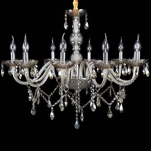 TryE 10 Arm Chandelier K9 Crystal Glass Ceiling Light E12 Pendant Lamp Cognac Color for Living Room Bedroom Hallway Entry - Thumbnail 2