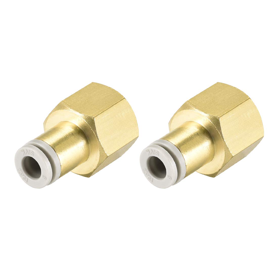 sourcing map Push to Connect Tube Fittings 6mm Tube OD x 3/8 PT Female Straight Pneumatic Connector Pipe Fitting Golden Tone 2Pcs