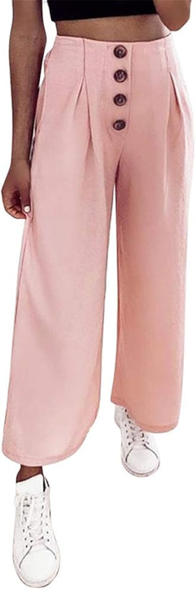 high waist button long loose pants