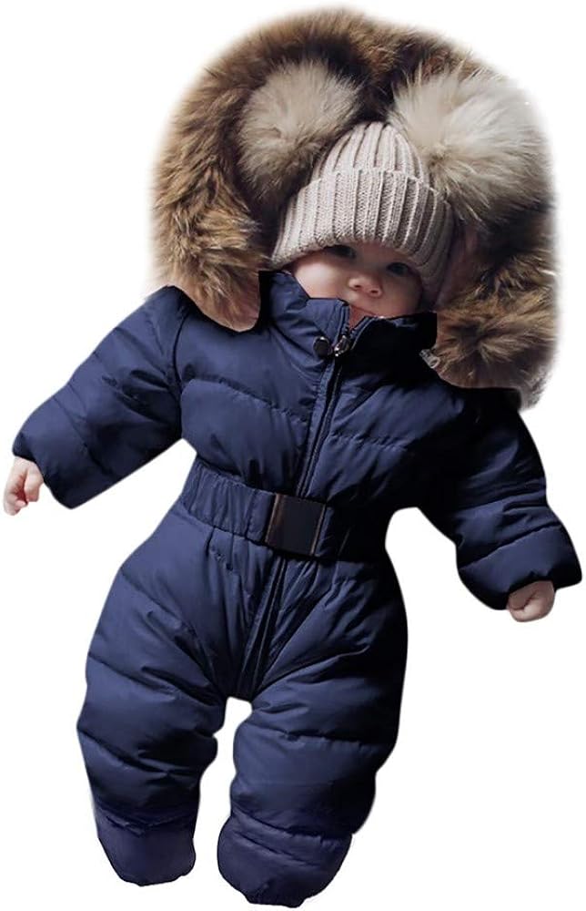 Hooded Jumpsuit for Baby Boys Girls Winter Warm Zipper Down Jacket
