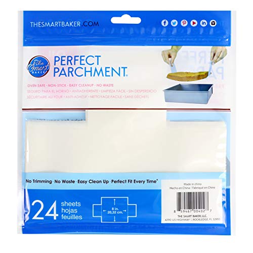 The Smart Baker 8 inch Square Perfect Parchment Paper 24 Pack Precut