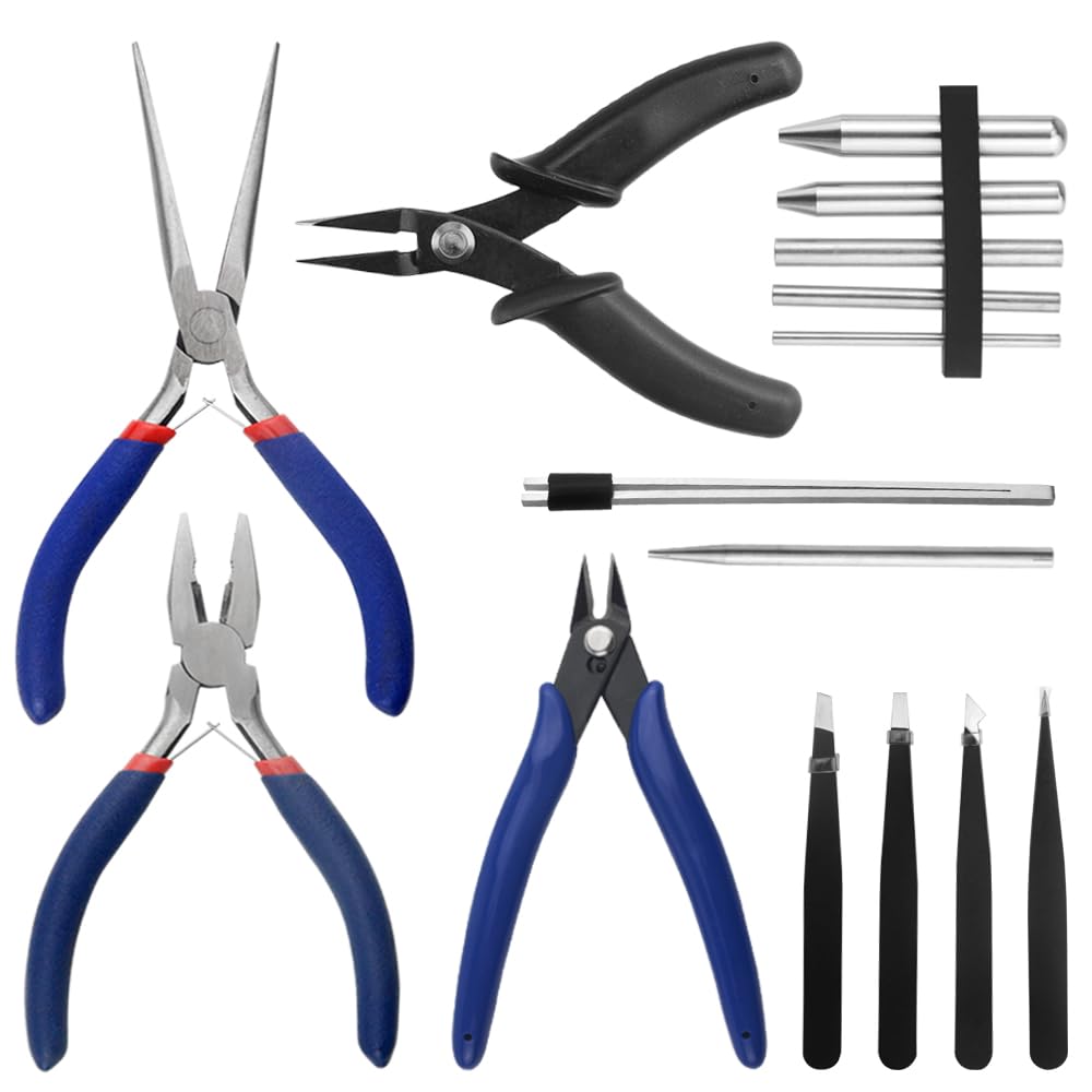 BGTXINGI 15PCS Metal Puzzle Tool Set Metal Model Kits with Long-nose pliers Flat Nose Pliers Multifunctional Groove Bending Tools for Model Assemble Car Hobby Model Building Repairing and Fixing