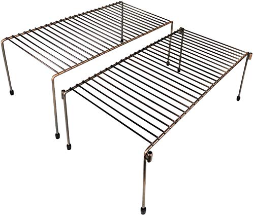 WOSOVO Expandable Stackable Cabinet Shelf Kitchen Counter Rack Organizer Multipurpose Pantry Bedroom Bathroom Storage Racks, 2 Pack