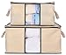 MISSLO Pack 2 Folding Breathable Jumbo Storage Bag for Comforter, Large Blanket Storage, Clothes Closet Organizer (Beige)