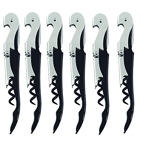 6 Pack Black Waiters Corkscrew by HQY - Premium All-in-one Wine Opener, Bottle Opener and Foil Cutter - No Risk, Lifetime! - Thumbnail 3