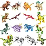 jiistar 16pcs Dinosaur Building Blocks Toys - 16pcs Dinos Toy,Buildable Dinosaur Building Blocks Figures with Movable Jaws,Including T Rex,Triceratops, Velociraptor, Best Gift for Kids Boys and Girls