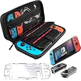 Accessories for Nintendo Switch Including EVA Portable Travel Carrying Case with 20 Game Card Slots,Transparent Switch Cover, Tempered Glass Screen Protector and Joy-Con (Black)