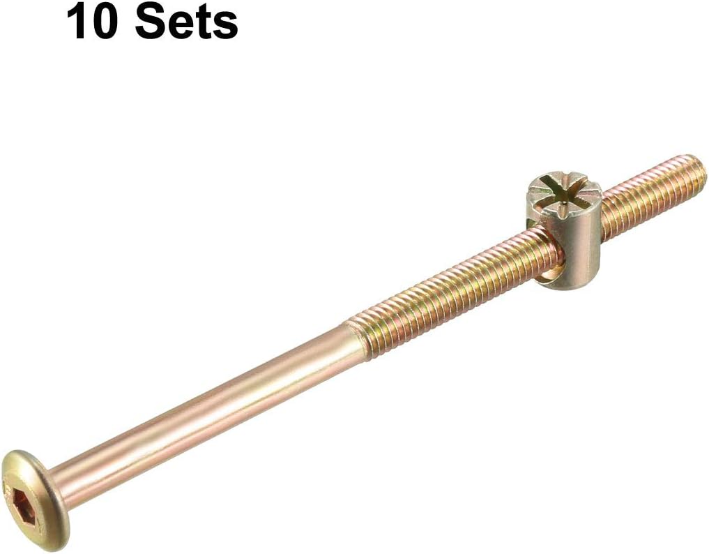 sourcing map M6x100mm Furniture Bolt Nut Set Hex Socket Screw 50mm Thread Length with Barrel Nuts for Beds Headboards Chairs 10 Sets - Image 3
