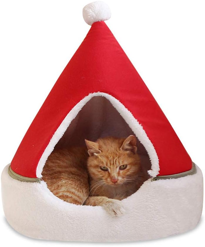 Yissma Cat Bed Cat tent/Pet bed/Cave/Kennel, with Santa hat, removable, Cat tent/Cave bed/Pet