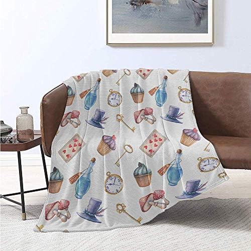 GOIIFLY Alice In Wonderland, Digital Printing Blanket, Cupcakes Mushrooms Bottles Hanging In Sky Magical Dessert Print, Print Artwork Image 62x60 Inch 5 Multicolor 48x60IN
