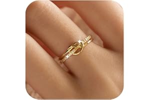 AIBELOPY Heart Rings for Women Mother Daughter Friendship Knot Ring Promise Ring for Her 925 Sterling Silver 14K Gold Plated Cubic Zirconia Stackable Ring