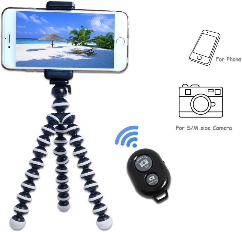 Kingneed Portable Flexible Cell Phone Octopus Tripod Phone Holder Selfie Tripod with Wireless Bluetooth Remote Shutter/Extendable Mount Holder for Universal Cell Phone/Small Camera (Medium)