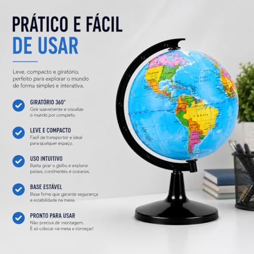 Globo Terrestre Político Giratório com Mapa Atualizado Países e Capitais BR