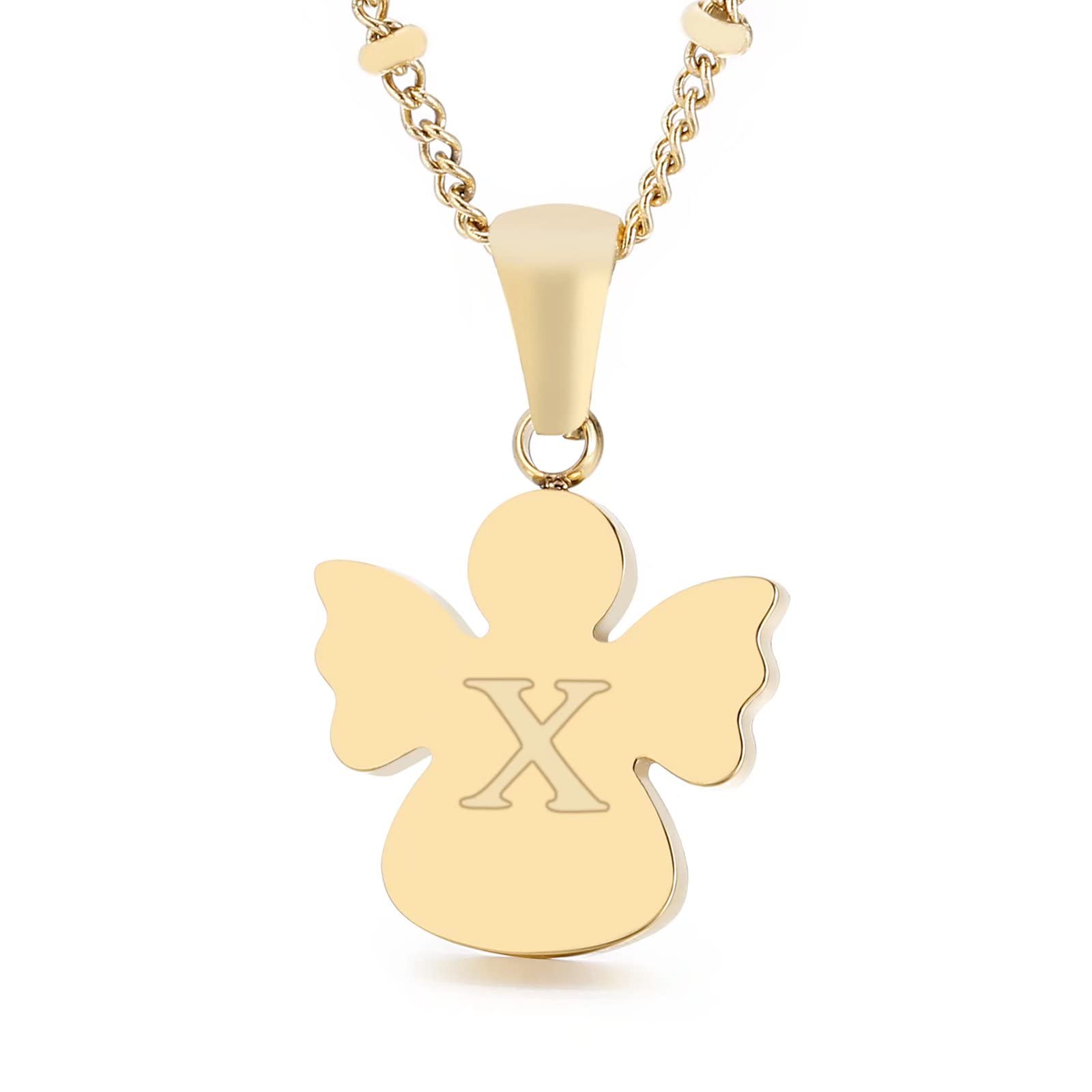 Qings Initial X pendant necklace, 26 letters golden angel chain, chain length 50 cm