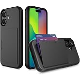 FDTCYDS for iPhone 16 Case with Card Holder,Credit Card Slot Protective Wallet Case - Black