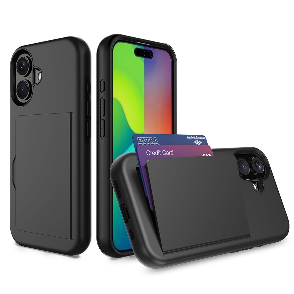 Photo 1 of FDTCYDS for iPhone 16 Case with Card Holder,Credit Card Slot Protective Wallet Case - Black