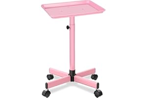 Niuadage Pink Salon Tray on Wheels, Height Adjustable 28-44 Inches, Aluminum, Hair Stylist & Color Tray, Dental & Tattoo Tray