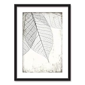 Framed Wall Art - Black White Leaf Vein Pattern Vintage Background - Black Picture Frames White Matting - 23x31 inches
