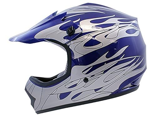 TMS Youth Kids Blue Flame Dirt Bike Motocross Helmet Atv Mx (Large