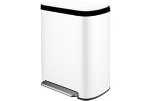 JM ·YIPENG 16 Gallon White Dual Trash Can,60Liter Dual Garbage and Recycling Can with Soft-Close Lid,2 x 8 Gallons Recycling Bin with with 2 Plastic Removable Liners