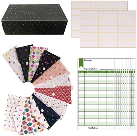Muso Cash Envelope System with 12 Colored Budget Envelopes, 12 Budget Sheets and 30 Label Stickers for Budgeting and Saving, Tear and Water Resistant