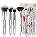 Halo World 10 Pieces Makeup Brushes Vegan and Cruelty Free Foundation Eyeshadow Lip Makeup Brush Set with Leather Bag (Silver)