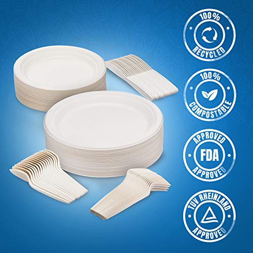 SevenT2 250Pcs Compostable paper plates, Biodegradable, Disposable