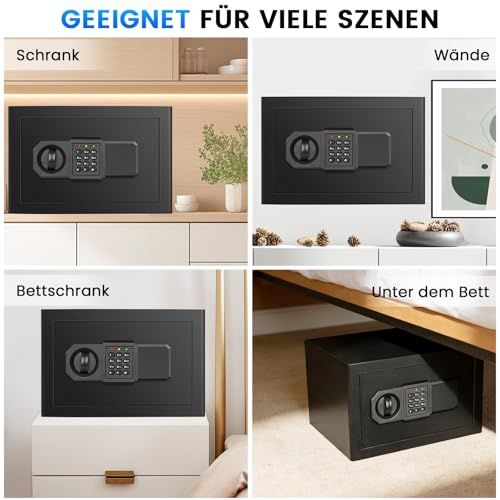 15L Safe Safe for Home, Fireproof Safe with Spare Key, Removable Shelf and Alarm System, Small Digital Safe with Combination Lock for Cash, Important Documents