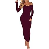 SheKiss Women's Off Shoulder Long Sleeves Bodycon Sweater Dress Sexy Knit Slim Cardigans