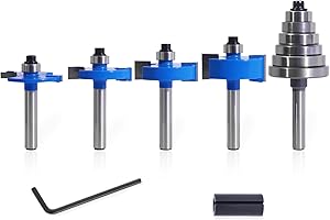 MNA 4Pcs Rabbet Router Bits 1/4" Shank with 6 Bearings Set, 1/16", 1/8", 3/16", 1/4", 5/16", 3/8" Bearings, Interchangeable B
