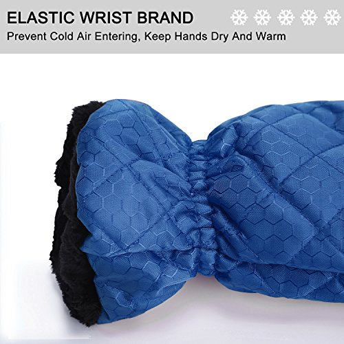 Ice Scraper Mitt For Car Windshield Snow Scrapers with Waterproof Glove Lined of Thick Fleece + Carry Pouch (Blue)