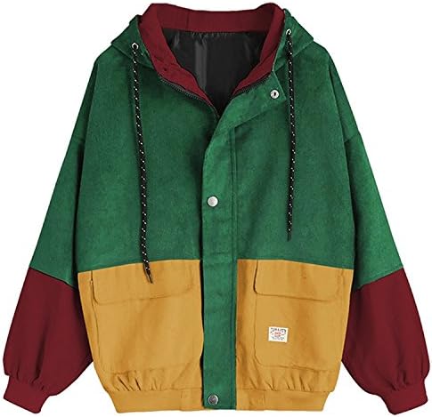 Fly Van Women Coat,Haoricu New Fashion Winter Sale Women Retro Button Corduroy Loose Hoodie Jacket Long Sleeve Zipper Coat (Large, Green)