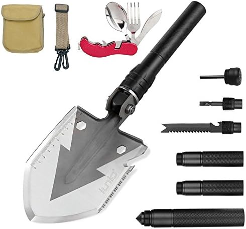 Bny Outdoor Military Folding Shovel-Multi Purpose Steel Spade Outdoor Survive Equipment With Carrying Pouch (Knife And Fork As Gift ) (Black)