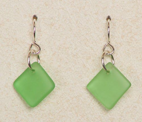 Sea Glass Delicate Diamond Earrings, with Lime Glass