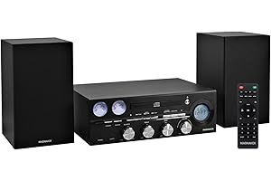 Magnavox MM451 3-Piece Tray Loading CD Shelf System with Digital PLL FM Stereo Radio, Bluetooth Wireless Technology, and Remote Control in Black | LCD Display | AUX Port Compatible |
