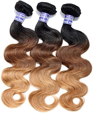 Semmely Hair Ombre Brazilian Body Wave 3 bundles Remy Human Hair Weave 3 Tone #1b/4/27 Color(14 16 18inch)