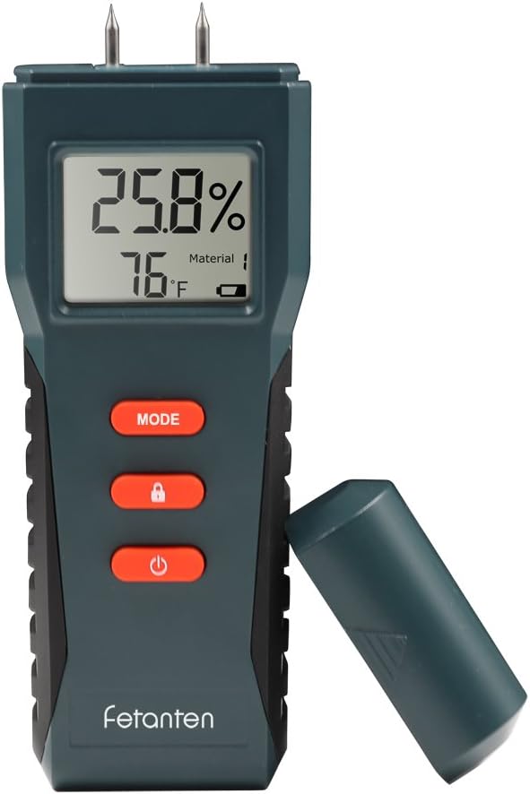 Wood Moisture Meter, Digital LCD Moisture, Handheld Moisture Detector with 2 Spare Sensor Pins for Wood, Walls, Concrete, Plaster, Cement