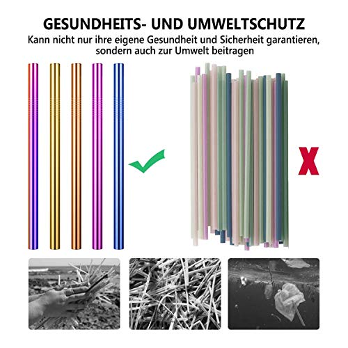 Bubble Tea Strohhalme,Strohhalm Edelstahl Wiederverwendbar,5 Stück Set 12mm Extra Breite Trinkhalme mit 1… – Bild 7