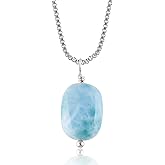 YANARA Larimar Jewelry For Women/Men Natural Blue Gemstone Dainty Chakra Healing Crystals Necklace Birthstone Silver Plated 18 inch Adjustable Chain, Birthday Gifts For Men/Women
