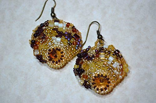 Inka's Gold freeform peyote seed beaded earrings multicolored. Art jewelry. Wedding, special occasion, prom