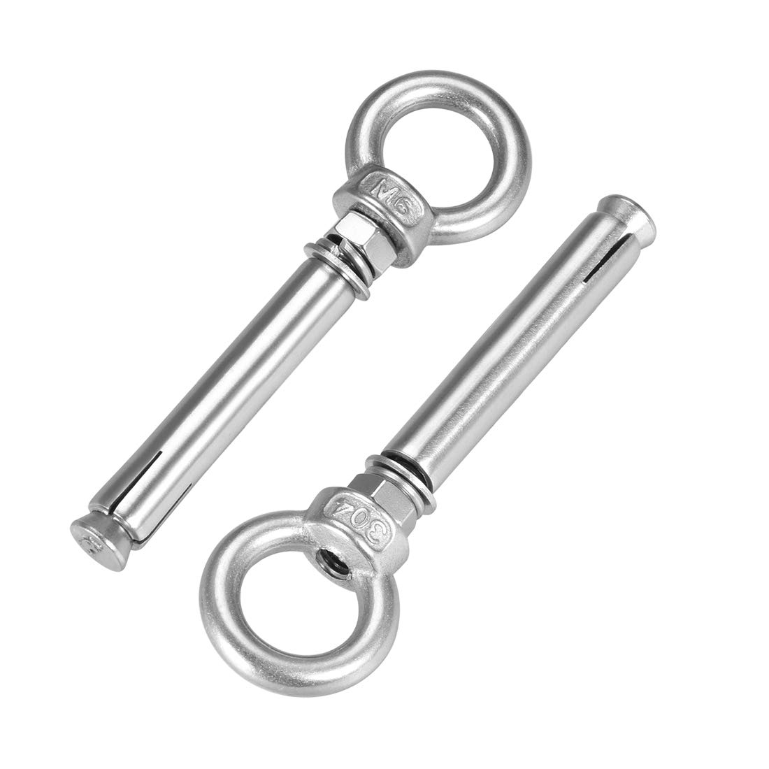 sourcing map M6 x 70 Expansion Eyebolt Eye Nut Screw with Ring 304 Stainless Steel Anchor Raw Bolts 2 Pcs