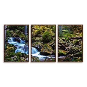 3 Piece Framed Canvas Wall Art for Living Room, Bedroom Waterfall in Deep Forest of Croatia Canvas Prints for Modern Home Decoration Ready to Hang - 16"x24"x3 Panels