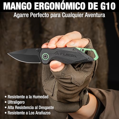 FLISSA Mini Folding Knife EDC 14C28N 137mm | Compact Pocket Knife with G10 Handle and Key Ring for Hiking, Travel and Daily Use