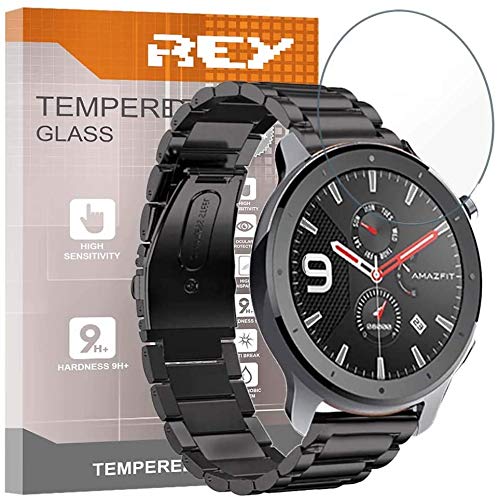 REY Screen Protector for XIAOMI AMAZFIT GTR 42mm, Tempered Glass Film, Premium quality, Perfect protection for scratches, breaks, moisture, [Pack 3x]