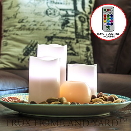 BEST FLAMELESS CANDLES WITH 12 COLOR, TIMER REMOTE CONTROL, Unscented Flickering Battery Operated Electric Candle for Home Decor, Weddings, Parties & Gifts, Set of 4' 5' 6' Pillars & BONUS Ball Candle